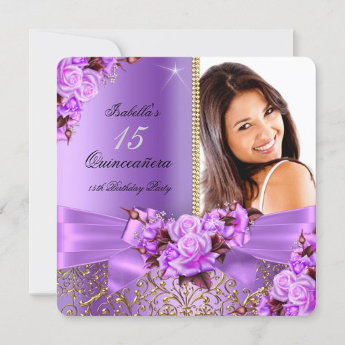 Quinceanera Purple Pink Rose Gold 15th Birthday Invitation