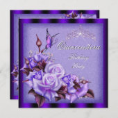 Quinceanera Purple Roses Butterfly Floral Invitation (Front/Back)
