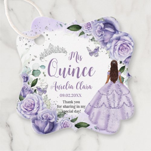 Quinceaera Purple Roses Floral Silver Princess Favor Tags