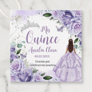 Quinceañera Purple Roses Floral Silver Princess Favor Tags