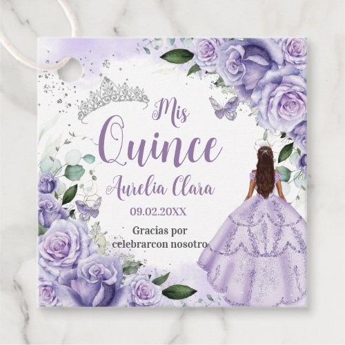 Quinceaera Purple Roses Floral Silver Princess Favor Tags
