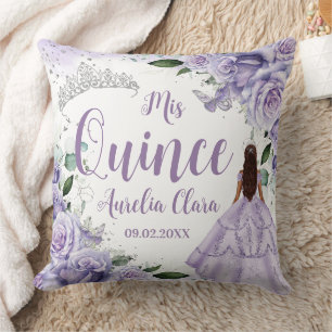 Quinceañera Purple Roses Floral Silver Princess Throw Pillow