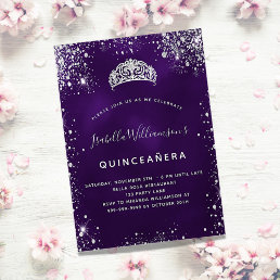 Quinceanera purple silver glitter tiara crown invitation