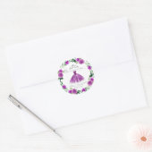 Quinceanera Purple Silver Gown Floral Classic Round Sticker (Envelope)