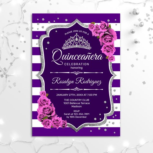 Quinceanera _ Purple Silver Invitation