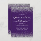 Quinceanera Purple Silver Modern Glitter Invitation (Front/Back)