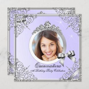 Quinceanera Purple Silver Photo 15 Birthday Party Invitation