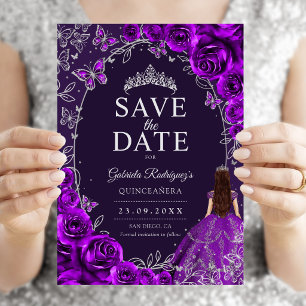 Quinceanera Purple Silver Save The Date