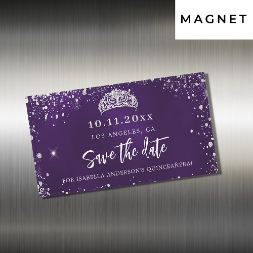 Quinceanera purple silver save the date magnet