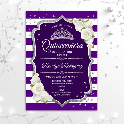 Quinceanera _ Purple Silver White Invitation