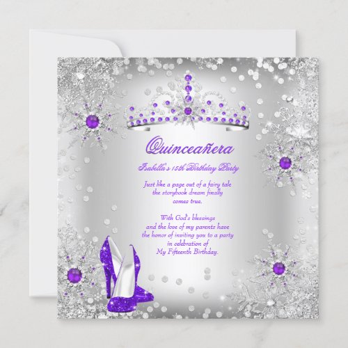 Quinceanera Purple Silver Winter Wonderland Invitation
