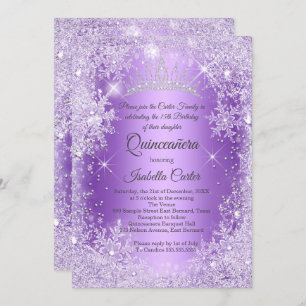 Quinceanera Purple Snowflake Winter Wonderland Invitation