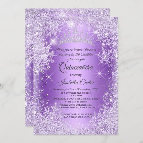 Quinceanera Purple Snowflake Winter Wonderland Invitation