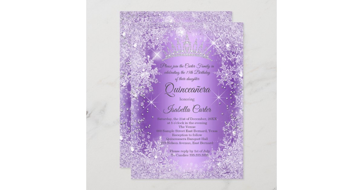 Quinceanera Purple Snowflake Winter Wonderland Invitation