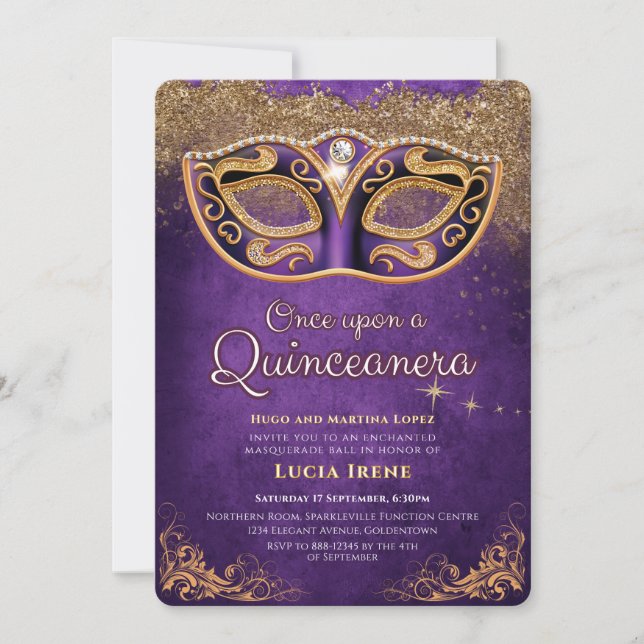 Quinceanera Purple Sparkle Invitation (Front)