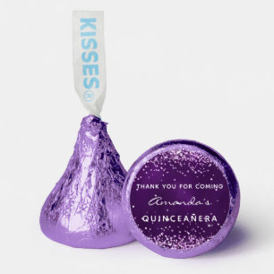 Quinceanera purple violet glitter dust thank you hershey®'s kisses®