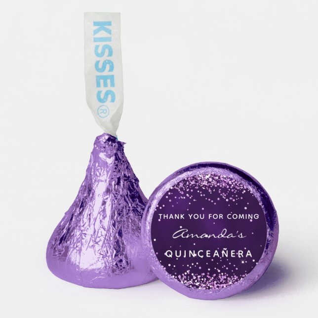 Quinceanera purple violet glitter dust thank you hershey®'s kisses® (Front)