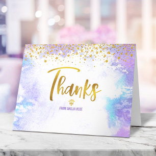 Quinceañera Purple Watercolor Gold Foil Script Thank You Card