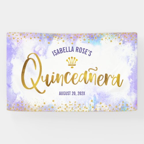 Quinceaera Purple Watercolor Gold Script Welcome  Banner