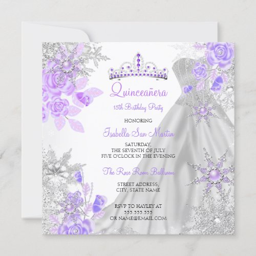 Quinceanera Purple Winter Wonderland Snowflake 2 Invitation