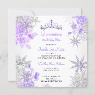Quinceanera Purple Winter Wonderland Snowflake Invitation