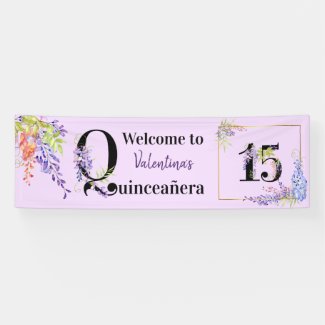 Quinceanera Purple Wisteria Floral Number 15 Banner