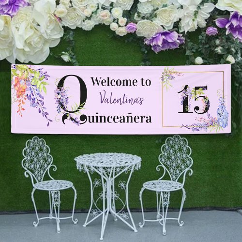 Quinceanera Purple Wisteria Floral Number 15 Banner