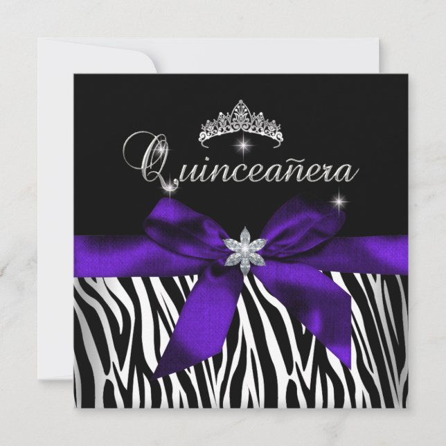 Quinceanera Purple Zebra Black White Diamonds Invitation (Front)