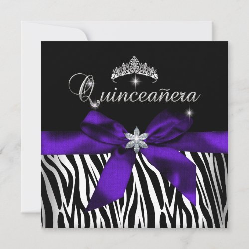 Quinceanera Purple Zebra Black White Diamonds Invitation