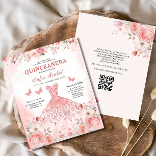Quinceañera QR Code Blush Pink Rose Floral 
