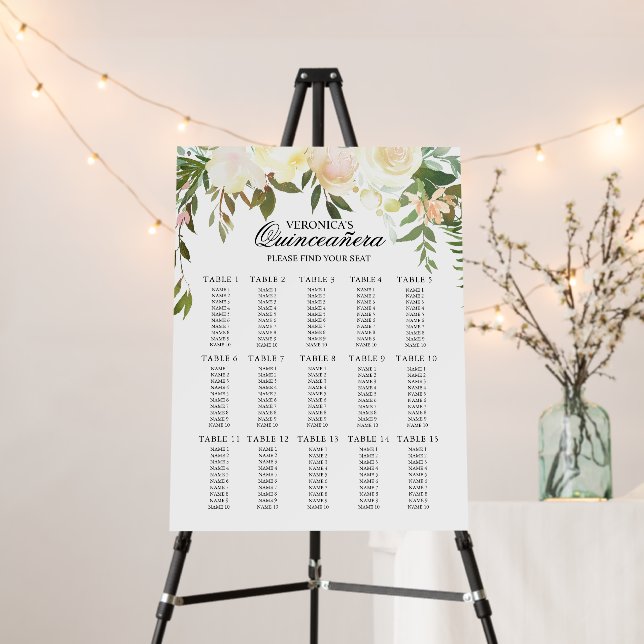 Quinceañera Quince Anos Pink Roses Seating Chart Foam Board (In Situ (Stand))