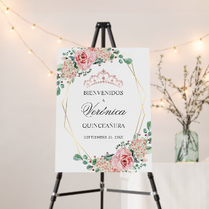 Quinceañera Quince Anos Pink Roses Welcome Sign