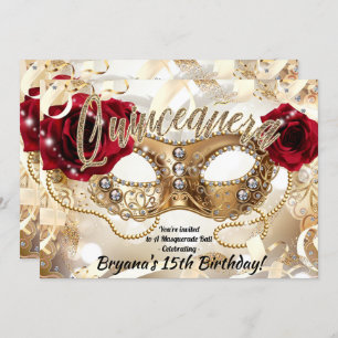 Quinceañera Quince Cream Gold Masquerade Party Invitation