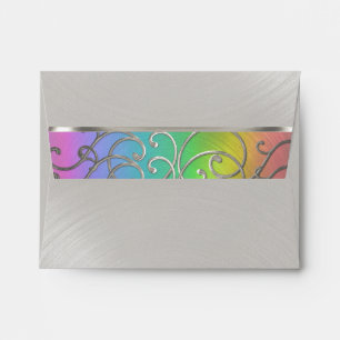 Quinceanera Rainbow and Silver Filigree Swirls Envelope