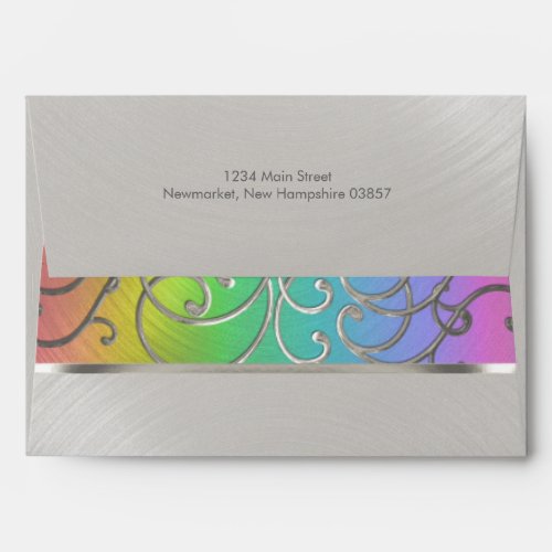 Quinceanera Rainbow and Silver Filigree Swirls Envelope