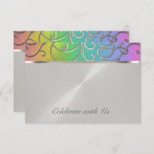 Quinceanera Rainbow and Silver Filigree Swirls Invitation