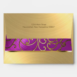 Quinceanera Raspberry Pink Gold Filigree Swirls Envelope
