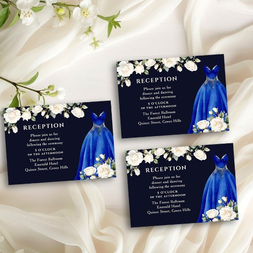Quinceanera Reception Princess Dress Roses Blue Enclosure Card