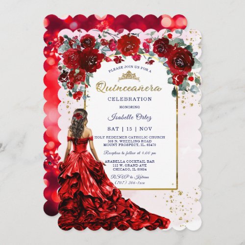 Quinceaera Red and Gold Invitation