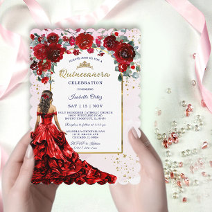 Quinceañera Red and Gold Invitation