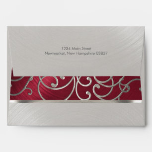 Quinceanera Red and Silver Filigree Swirls Envelope