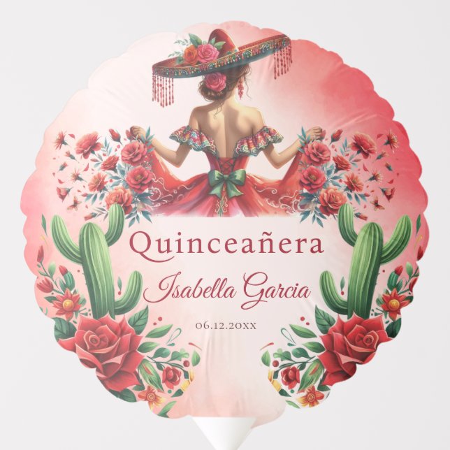 Quinceañera Red Custom Photo Mexican Style Balloon (Front)