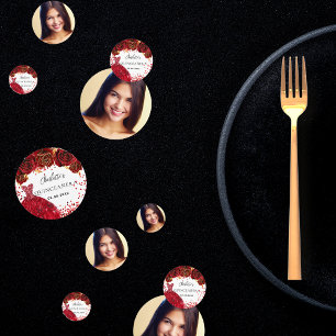 Quinceanera red dress flowers white photo confetti