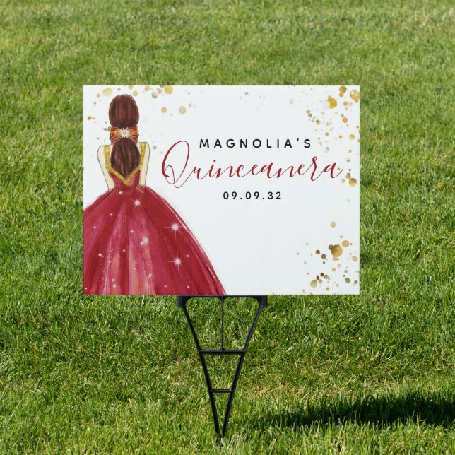 Quinceanera Red Dress Gold Glitter  Sign (Insitu)