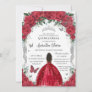 Quinceañera Red Dress Roses Floral Vintage Silver Invitation