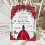 Quinceañera Red Dress Roses Floral Vintage Silver Invitation<br><div class="desc">Personalize this lovely quinceañera invitation with own wording easily and quickly,  simply press the customize it button to further re-arrange and format the style and placement of the text.  Matching items available in store!  (c) The Happy Cat Studio</div>