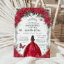 Quinceañera Red Dress Roses Floral Vintage Silver Invitation