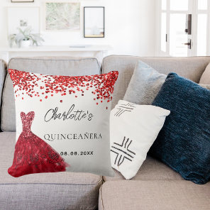 Quinceanera red dress white name throw pillow