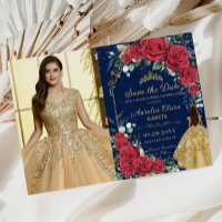 Quinceañera Red Floral Enchanted Rose Navy Photo