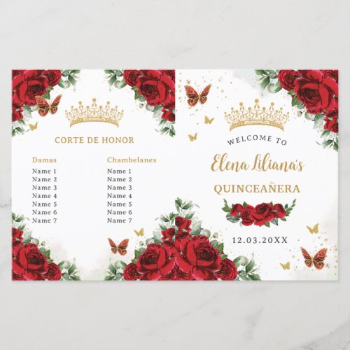 Quinceaera Red Floral Gold Butterflies Program